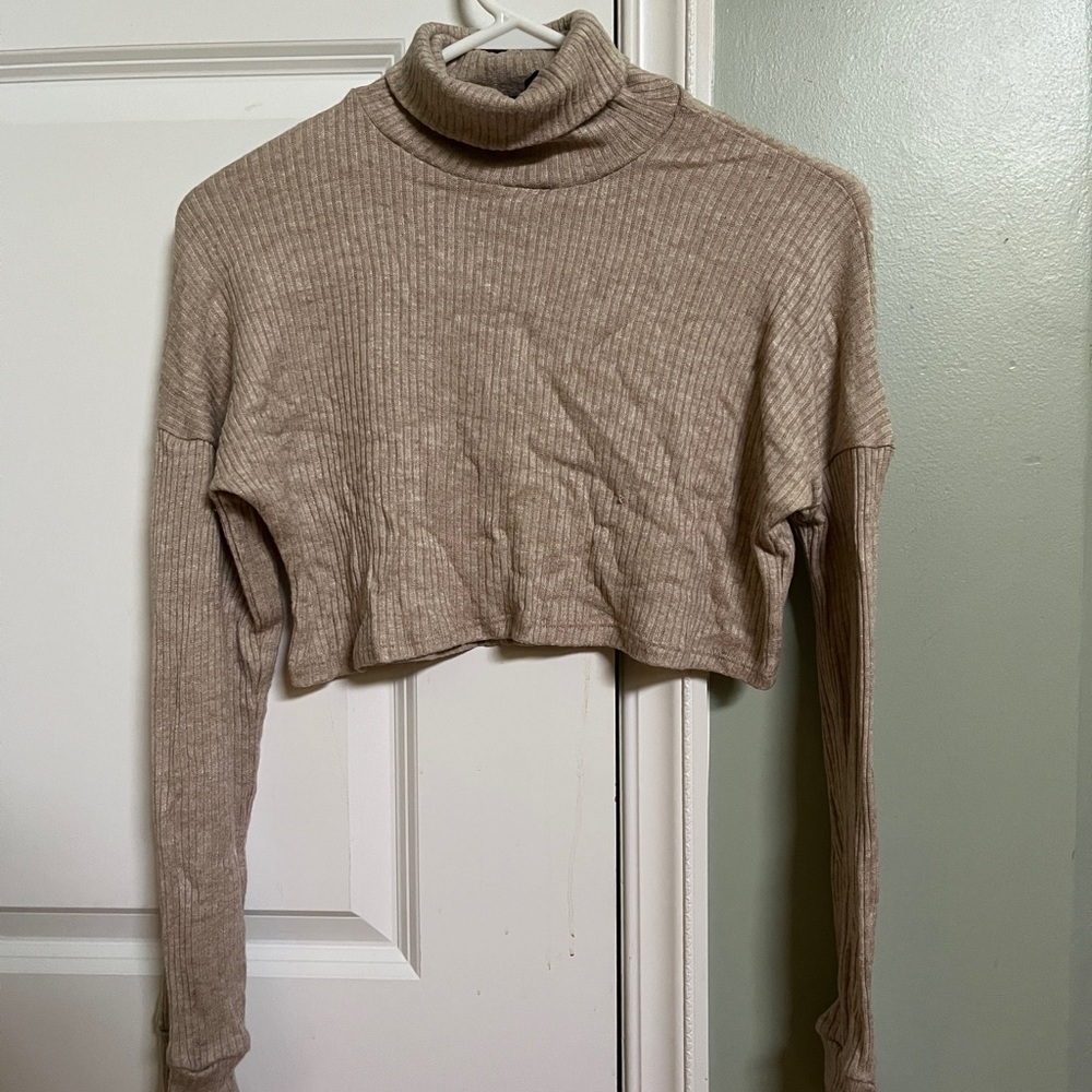 small beige publik long sleeve cropped turtleneck